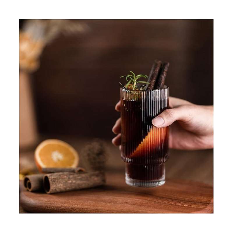 Ribbed Glass Cups with Straws 12oz, Drinking Glasses 4, Ribbed Glassware, Cocktail Glasses, Vintage