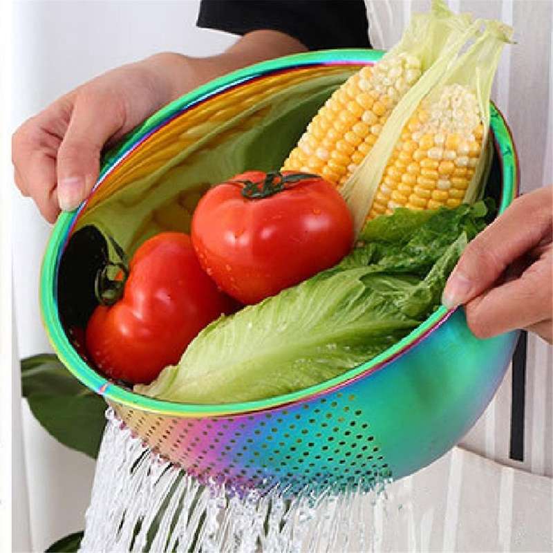 Rice Washing Bowl Stainless Steel Versatile 3-in-1 Colander and Kitchen Strainer with Side Drainers