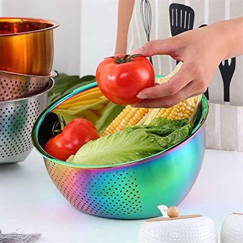 Rice Washing Bowl Stainless Steel Versatile 3-in-1 Colander and Kitchen Strainer with Side Drainers