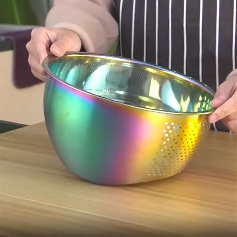 Rice Washing Bowl Stainless Steel Versatile 3-in-1 Colander and Kitchen Strainer with Side Drainers