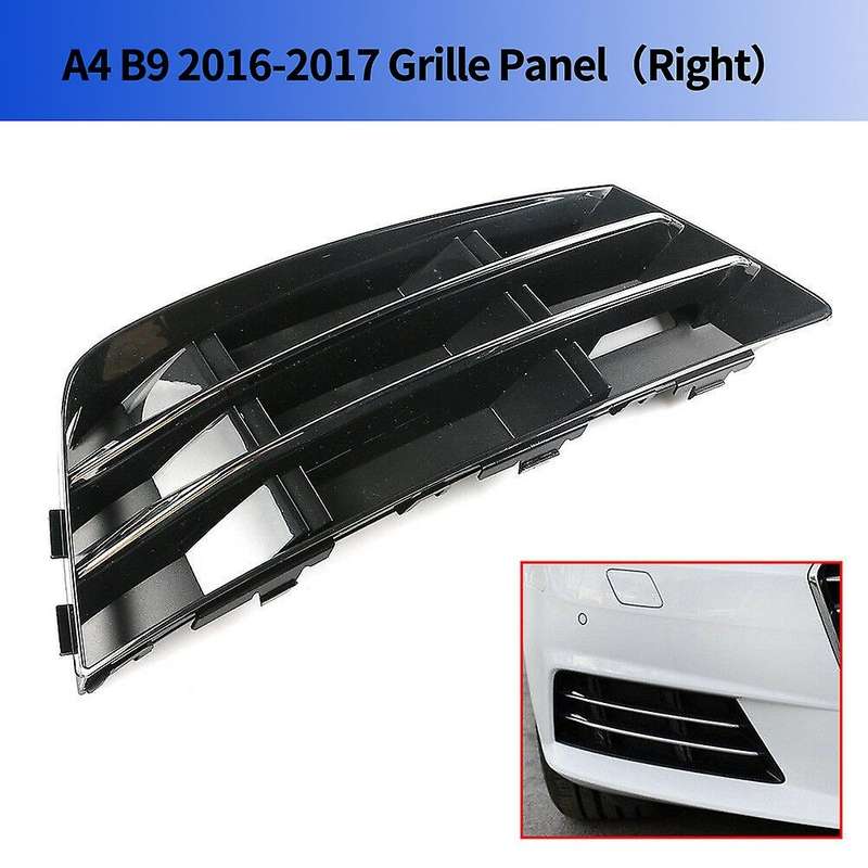 Right Front Bumper Fog Light Grille Grill, with Chrome Panel for  A4 B9 2016-2017 Fog Lamp Cover 8W0