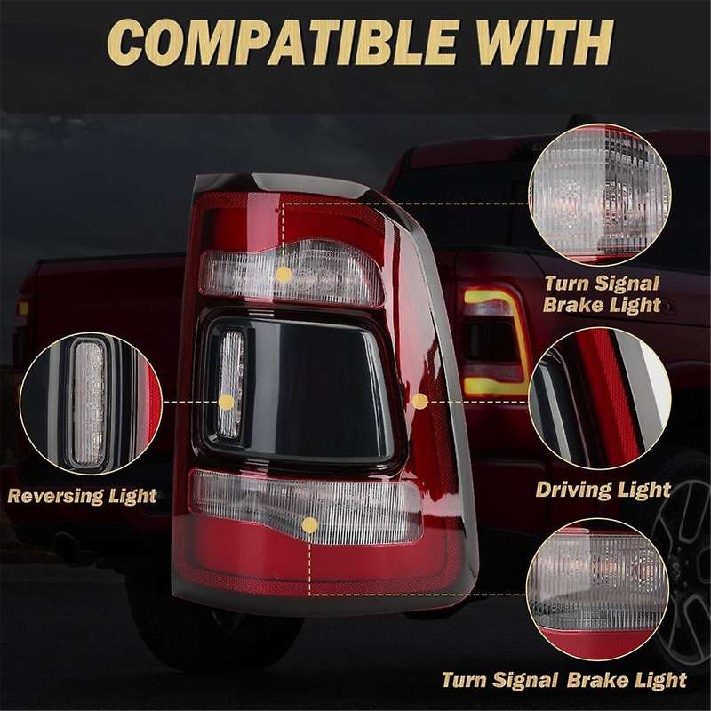 Right LED Tail Lights Rear Brake Light Assembly without Blind Spots for RAM 1500 55112992AB,5511299
