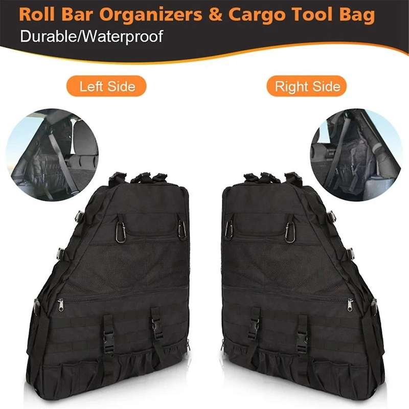 Right Roll Bar Storage Bag Cage Multi-pockets Organizers Cargo Bag Tool Bag for Jk 4-door 1997-2019