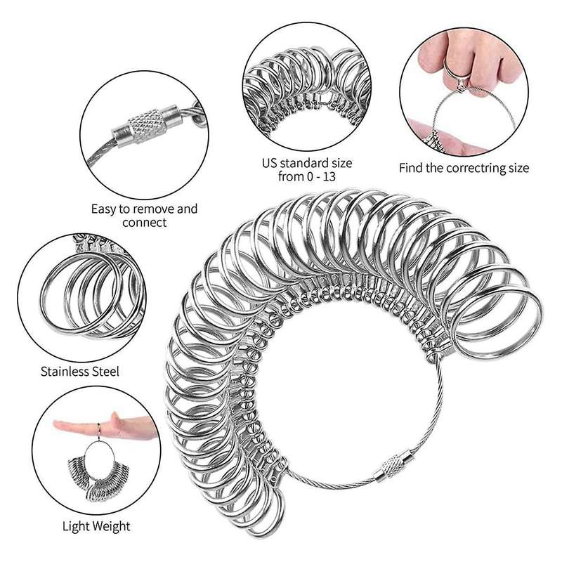 Ring Size Tool, Metal Mandrel Measuring Rod Ring Mandrel Aluminum with Finger Sizing Steel Ring