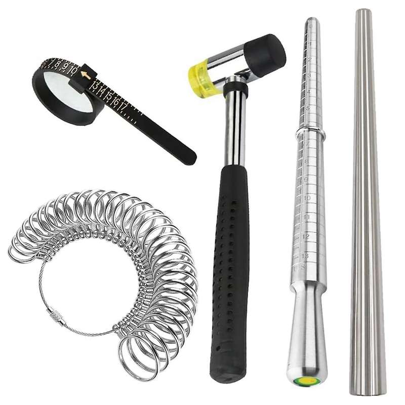 Ring Size Tool, Metal Mandrel Measuring Rod Ring Mandrel Aluminum with Finger Sizing Steel Ring