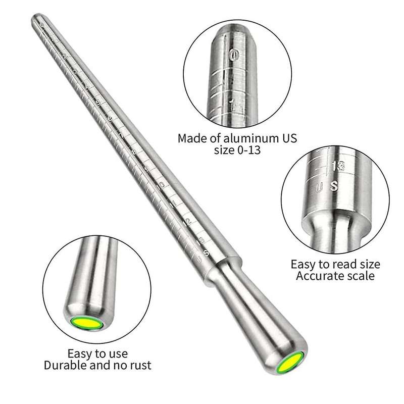 Ring Size Tool, Metal Mandrel Measuring Rod Ring Mandrel Aluminum with Finger Sizing Steel Ring