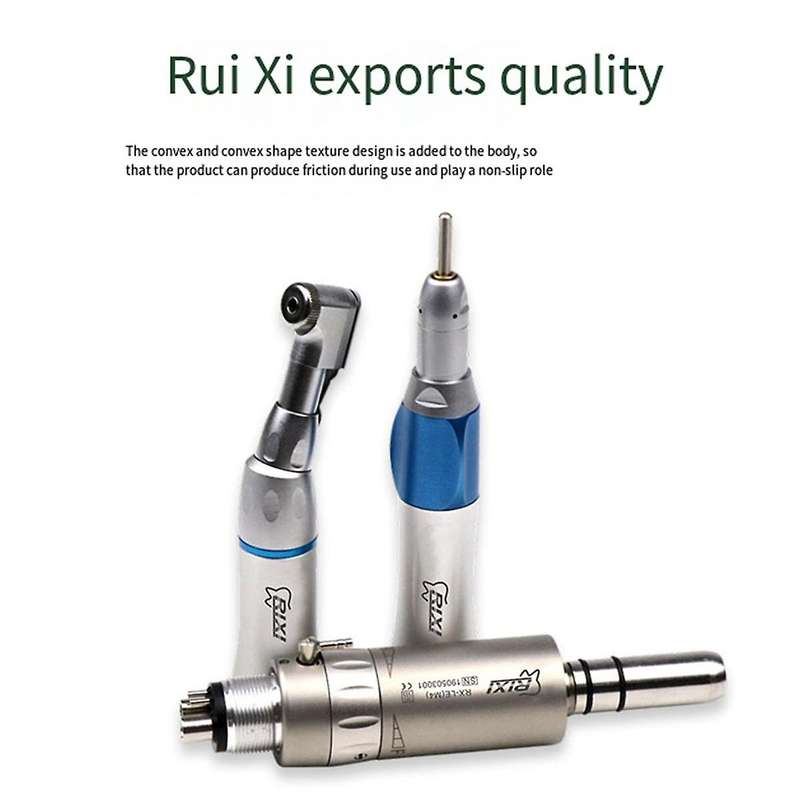 RIXI Dental Fiber Optic Angle Straight Low Speed Handpiece Inner Channel LED Motor 4 Holes