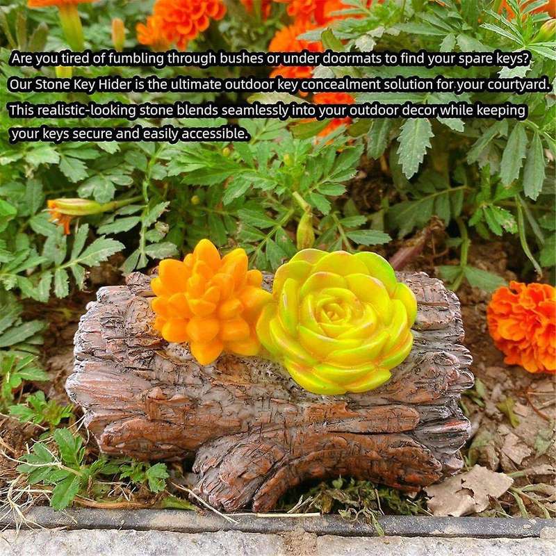 Rock Hidden Key Box for Outside - Safe Resin Spare Key Hider for Outdoor Garden or Yard (Tree Stump