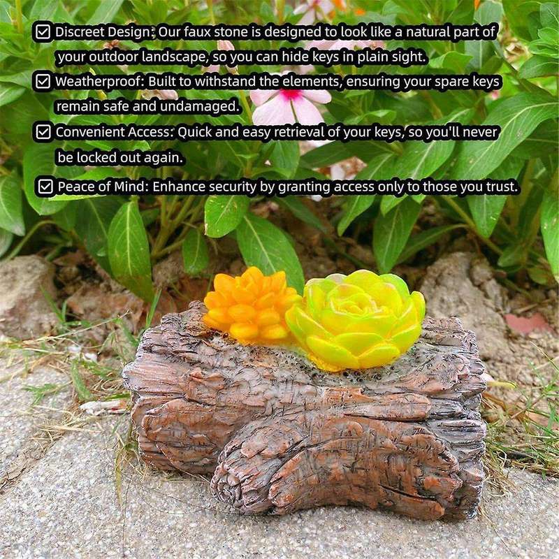 Rock Hidden Key Box for Outside - Safe Resin Spare Key Hider for Outdoor Garden or Yard (Tree Stump