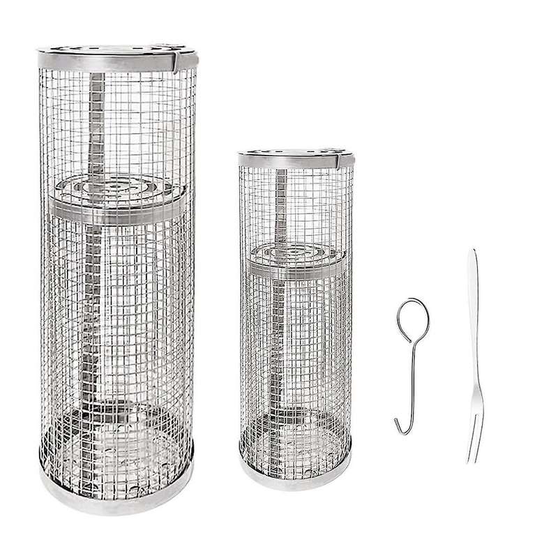 Rolling Grilling Basket 2 Pack - Round Stainless Steel Grill Mesh, Bbq Grill Mesh for Vegetables, Fi