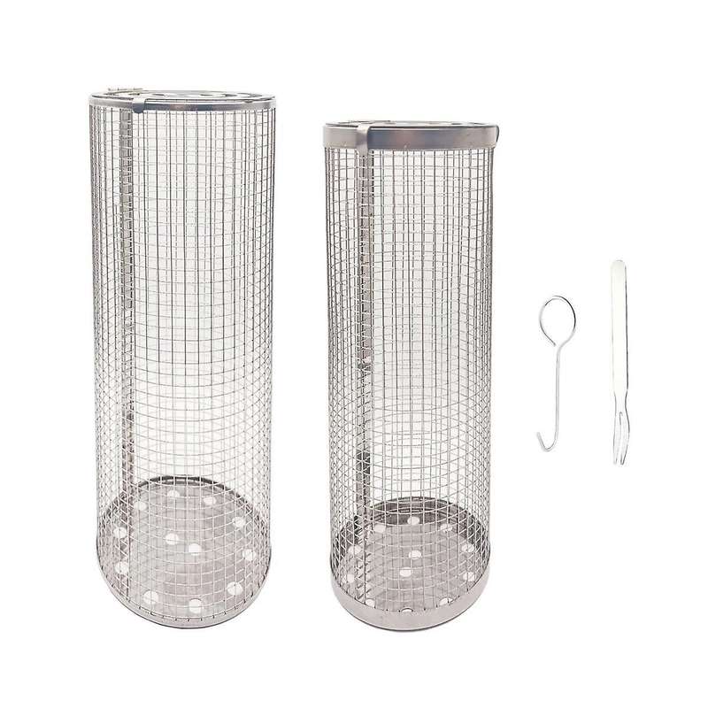 Rolling Grilling Baskets for Outdoor Grill Bbq Stainless Steel Mesh Net Tube Round Cage Wire Barbecu