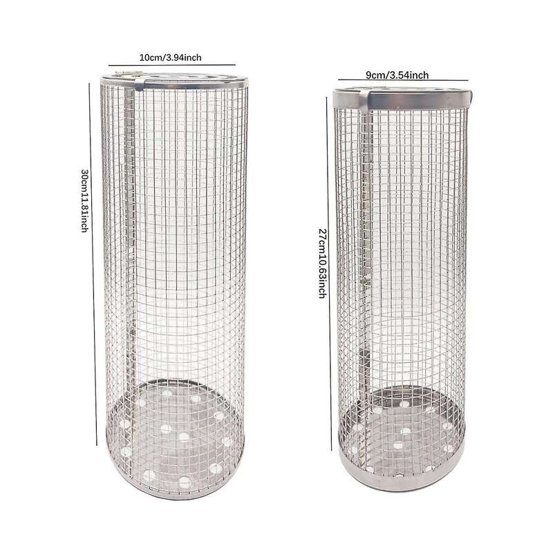 Rolling Grilling Baskets for Outdoor Grill Bbq Stainless Steel Mesh Net Tube Round Cage Wire Barbecu