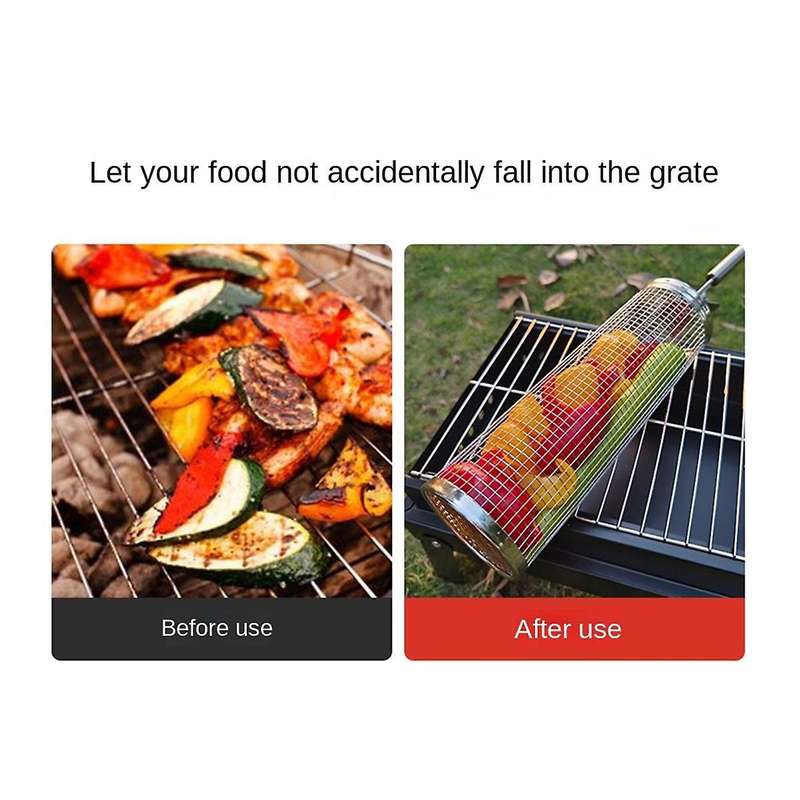 Rolling Grilling Baskets for Outdoor Grilling - Stainless Steel Round Bbq Grill Basket with Lock, Bb