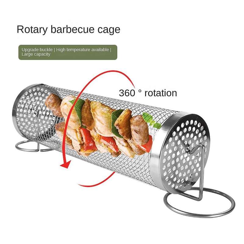 Rolling Grilling Basket Camping Barbecue Rack Stainless Steel Rolling Grilling Baskets for Outdoor R