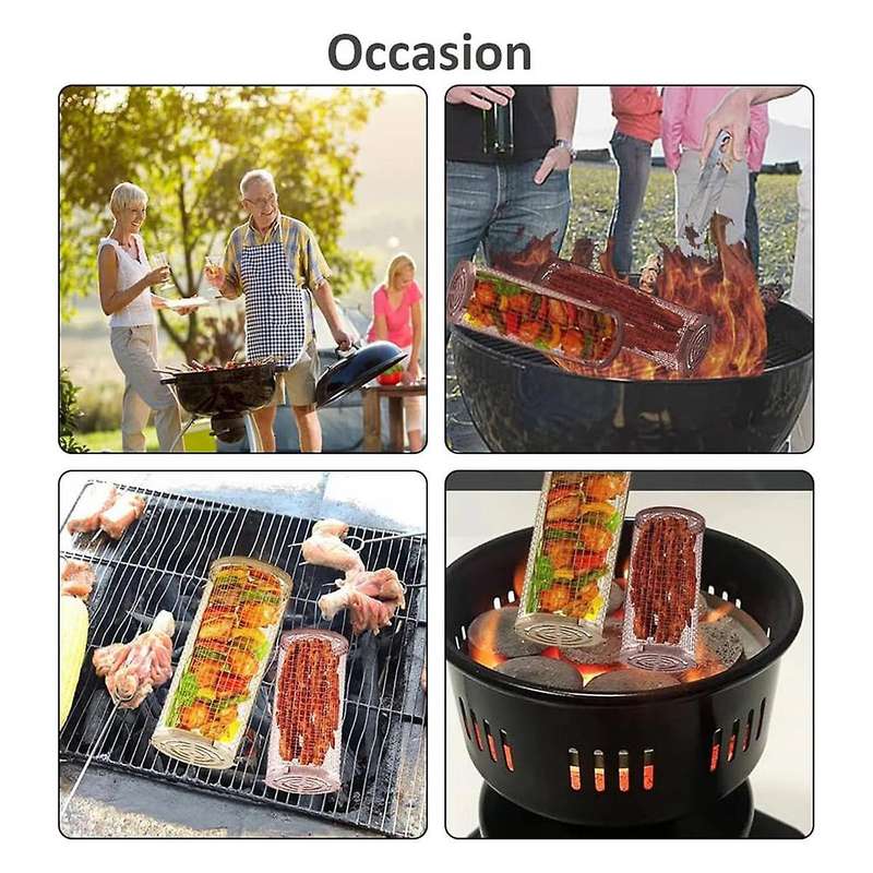 Rolling Grilling Basket for Outdoor Grilling,bbq Rolling Grilling Mesh Cylinder for Barbecue Meat Ve