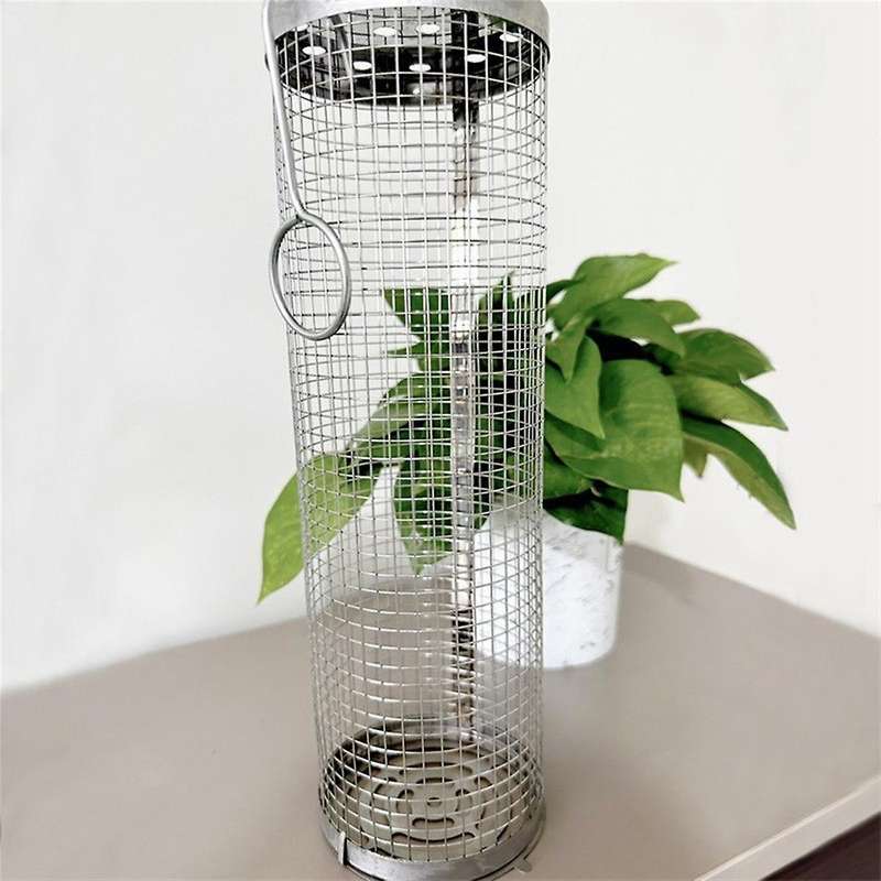 Rolling Grilling Basket for Outdoor Grilling,bbq Rolling Grilling Mesh Cylinder for Barbecue Meat Ve