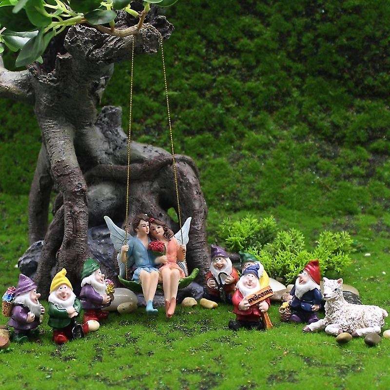 Romantic Couple Figurines Swing Flower Fairy Garden Mini Landscape Pendant Resin Craft Scene Decorat