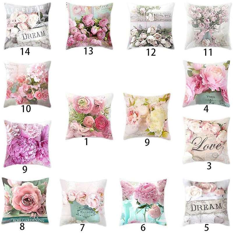 Rose Pillowcase with Flower Decoration Pillow Sofa Pillow Cushion (Pillow Core Not Included) Random