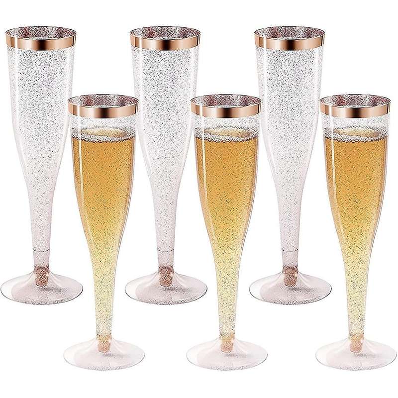 Rose Gold Glitter Plastic Champagne 6.5 Oz Rose Gold Rim Champagne Glasses Plastic for Parties