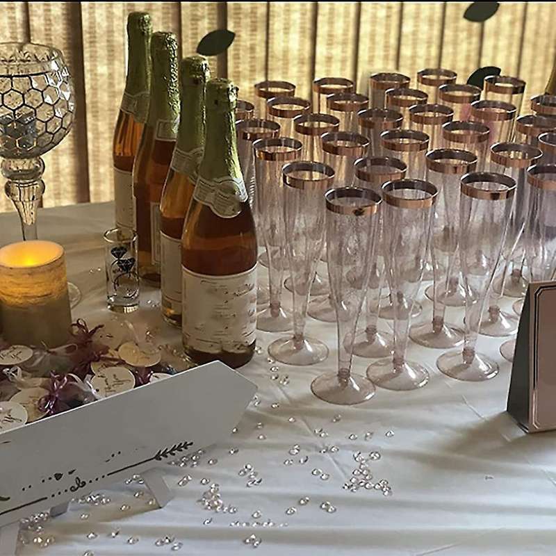 Rose Gold Glitter Plastic Champagne 6.5 Oz Rose Gold Rim Champagne Glasses Plastic for Parties