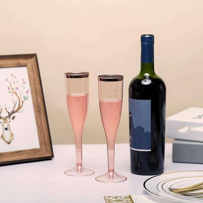 Rose Gold Glitter Plastic Champagne 6.5 Oz Rose Gold Rim Champagne Glasses Plastic for Parties