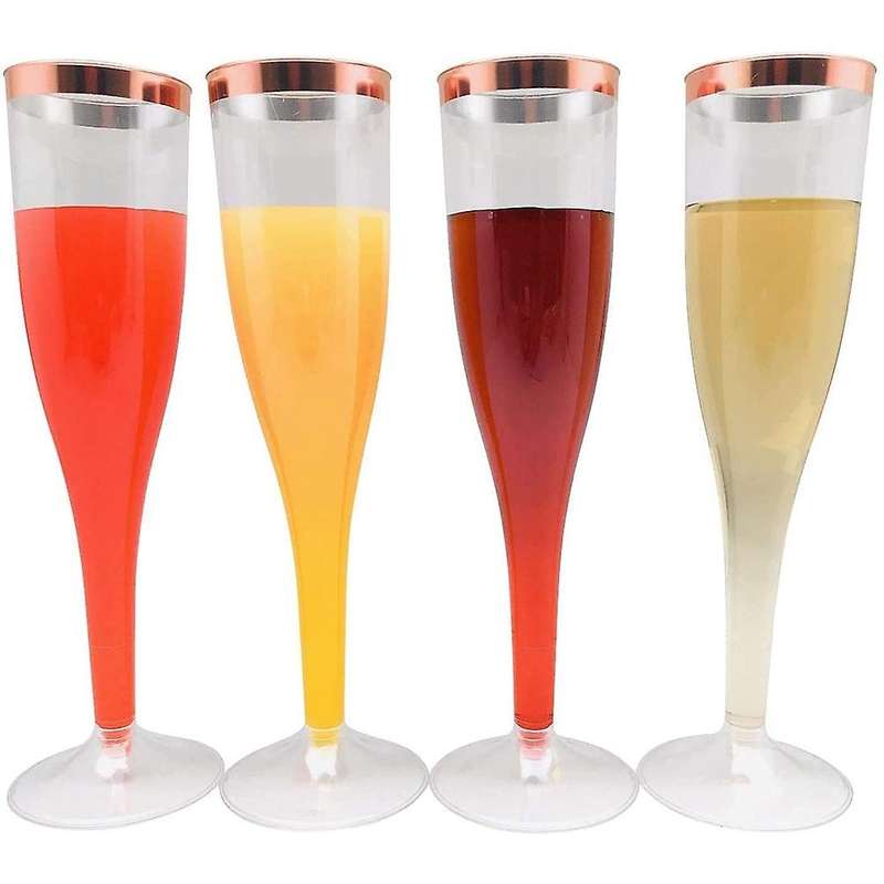 Rose Gold Glitter Plastic Champagne 6.5 Oz Rose Gold Rim Champagne Glasses Plastic for Parties