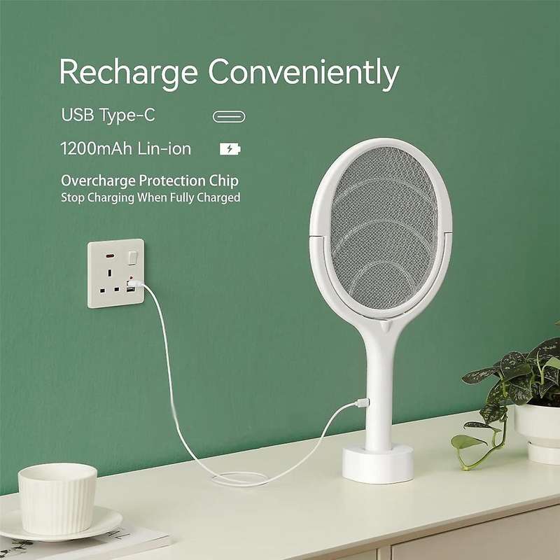 Rotating Head Rechargeable Electric Fly Swatter Zapper Indoor Zapper Fruit Fly with 1pcs Telescopic