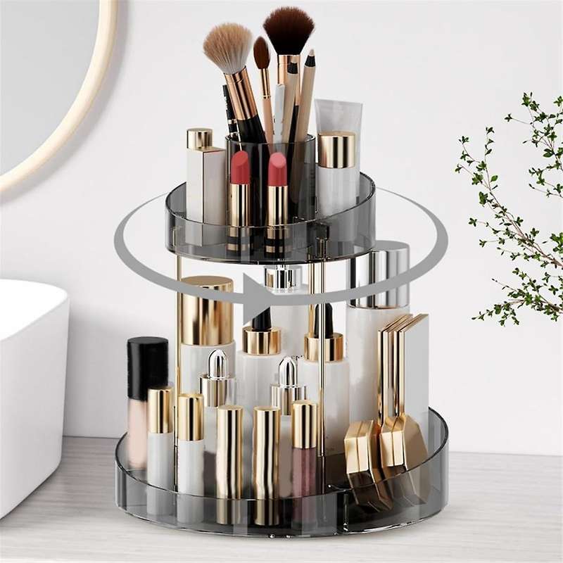 Rotating Makeup Organizer for Vanity Storage 2 Tier Bathroom Counter Cosmetic Skincare Perfume Count