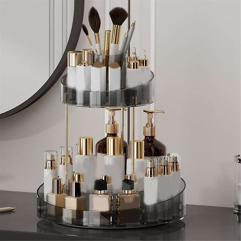 Rotating Makeup Organizer for Vanity Storage 2 Tier Bathroom Counter Cosmetic Skincare Perfume Count
