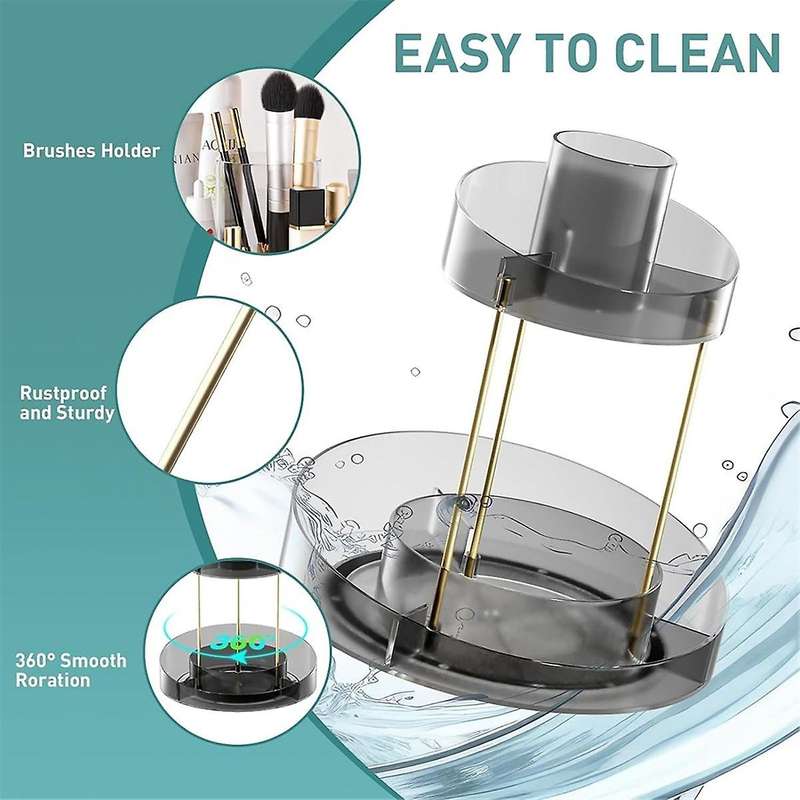 Rotating Makeup Organizer for Vanity Storage 2 Tier Bathroom Counter Cosmetic Skincare Perfume Count