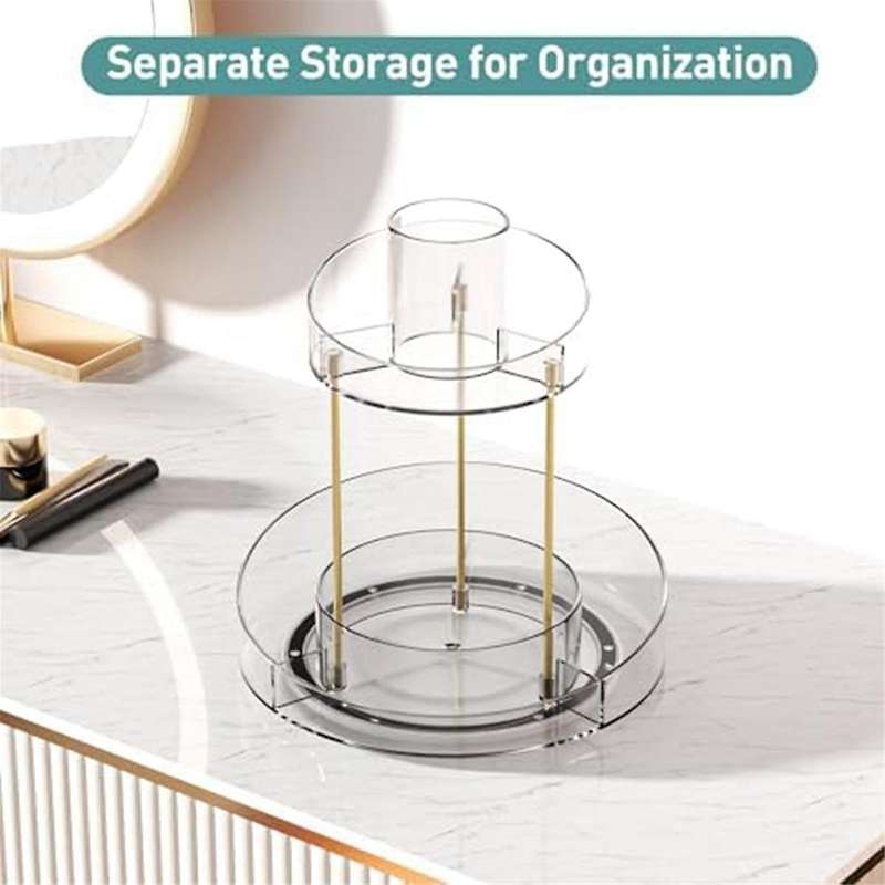 Rotating Makeup Organizer for Vanity Storage 2 Tier Bathroom Counter Cosmetic Skincare Perfume Count