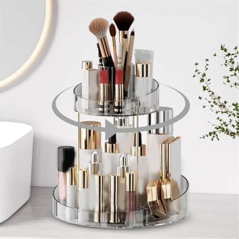 Rotating Makeup Organizer for Vanity Storage 2 Tier Bathroom Counter Cosmetic Skincare Perfume Count
