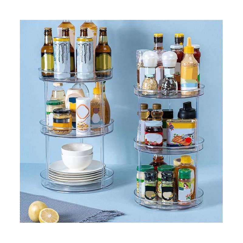Rotating Kitchen Seasoning Refrigerator Tray Transparent Seasoning Rack Turntable Storage Box Multi