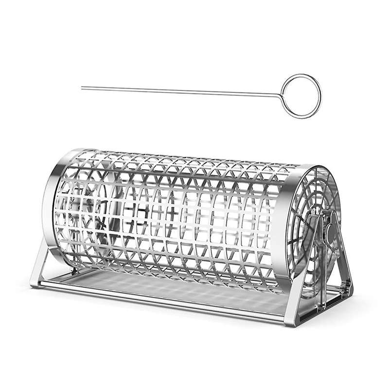 Rotisserie Basket Stainless Steel Grilled Cage Barbecue Rolling Grill Basket Non-stick Outdoor Campi