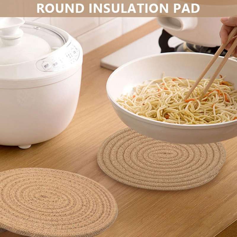 Round Braided Placemats Set of 6 Jute Handmade 7 Inch Heat Resistant Thick Hot Pads Mats Coaster