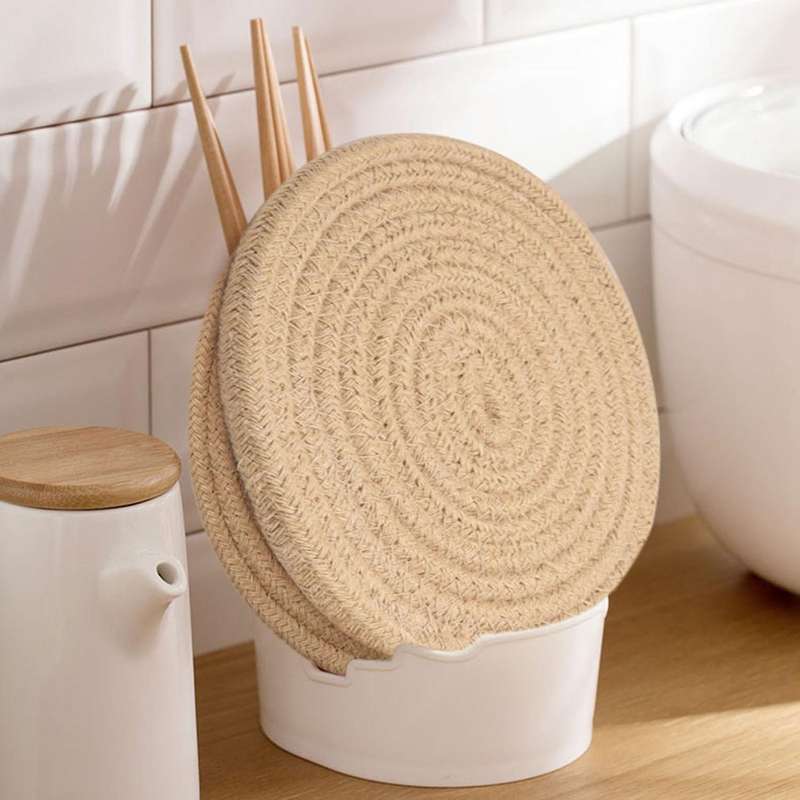 Round Braided Placemats Set of 6 Jute Handmade 7 Inch Heat Resistant Thick Hot Pads Mats Coaster