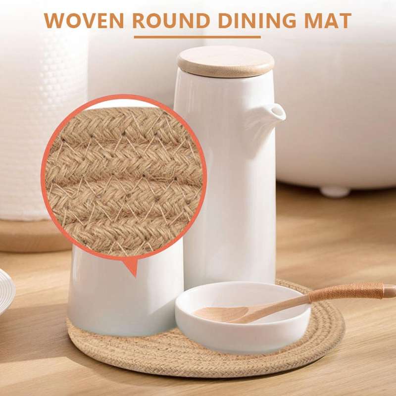 Round Braided Placemats Set of 6 Jute Handmade 7 Inch Heat Resistant Thick Hot Pads Mats Coaster
