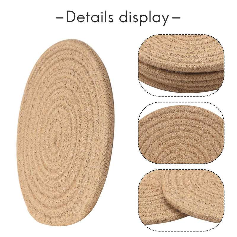 Round Braided Placemats Set of 6 Jute Handmade 7 Inch Heat Resistant Thick Hot Pads Mats Coaster