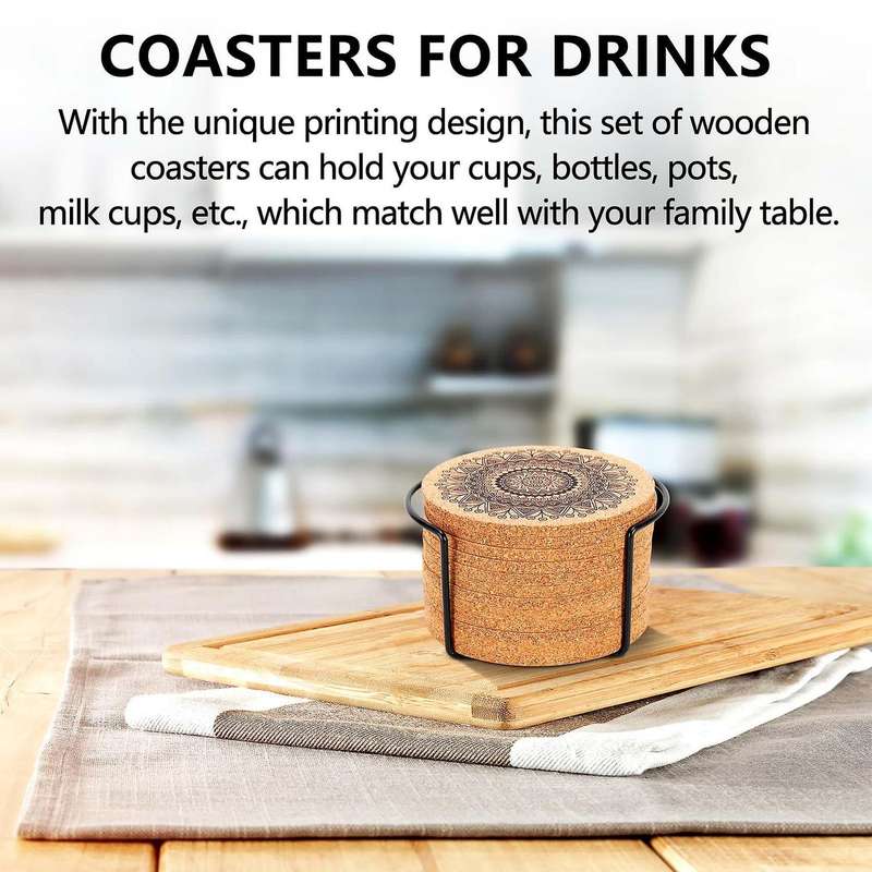 Round Cork Coaster with Bracket Set Heat Insulation Mat Anti Scalding and Anti Skid Meal Mat Bol Ma