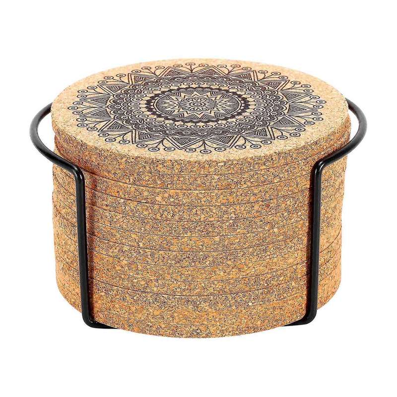 Round Cork Coaster with Bracket Set Heat Insulation Mat Anti Scalding and Anti Skid Meal Mat Bol Ma