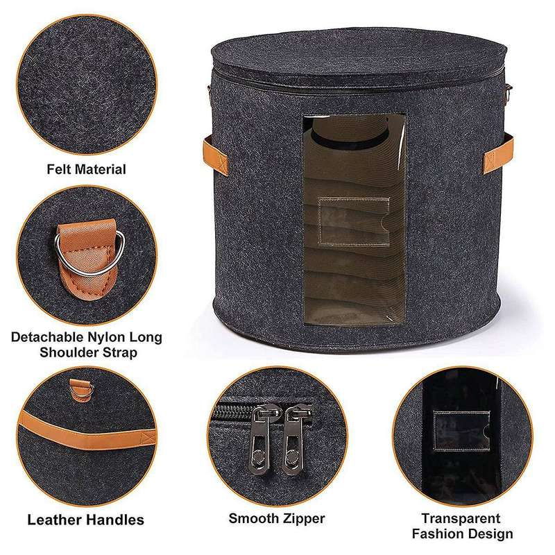 Round Hat Storage Box - Foldable Hat Box with Lid for Stuffed Clothes and Animal Toy, Carrying Organ