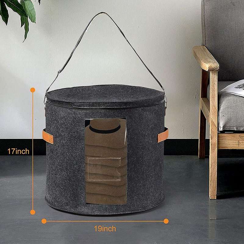 Round Hat Storage Box - Foldable Hat Box with Lid for Stuffed Clothes and Animal Toy, Carrying Organ
