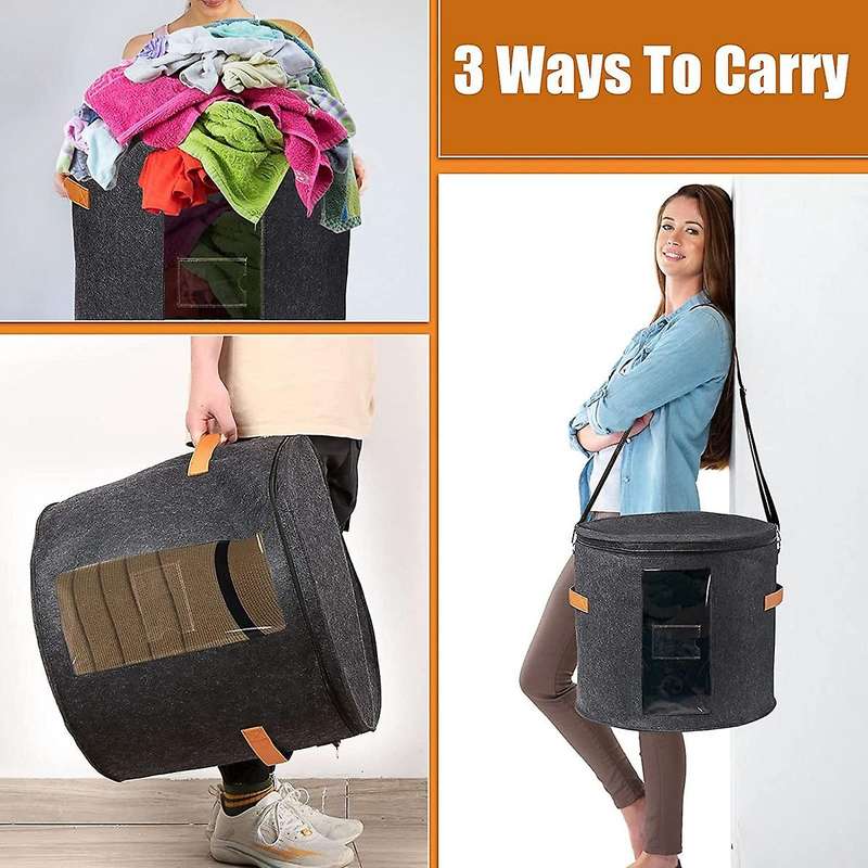 Round Hat Storage Box - Foldable Hat Box with Lid for Stuffed Clothes and Animal Toy, Carrying Organ
