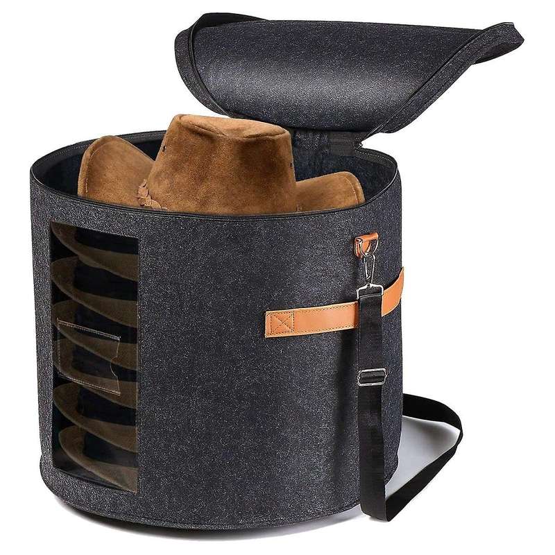Round Hat Storage Box - Foldable Hat Box with Lid for Stuffed Clothes and Animal Toy, Carrying Organ