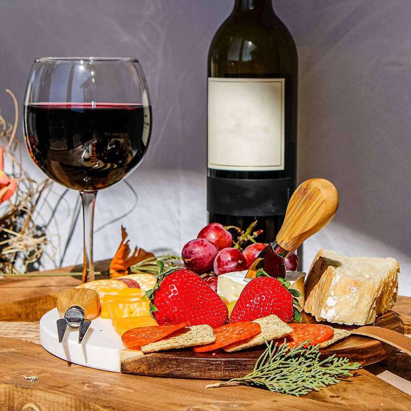 Round Marble Cheese Plate 10 Inch Spliced Natural Solid Wood Service Tray Modern Style Item Display