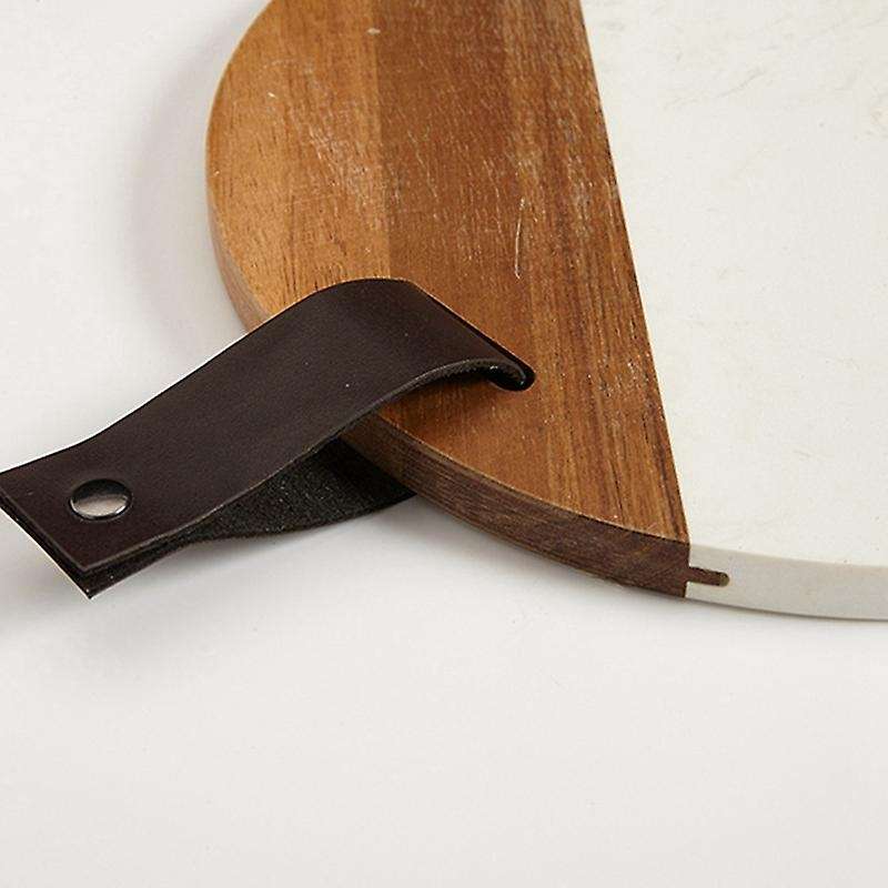 Round Marble Cheese Plate 10 Inch Spliced Natural Solid Wood Service Tray Modern Style Item Display