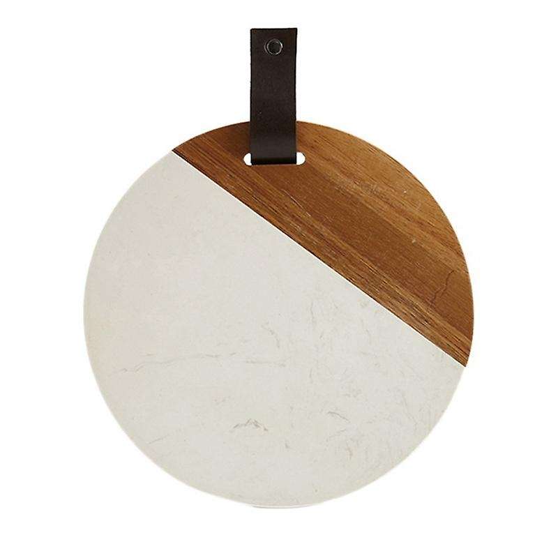 Round Marble Cheese Plate 10 Inch Spliced Natural Solid Wood Service Tray Modern Style Item Display