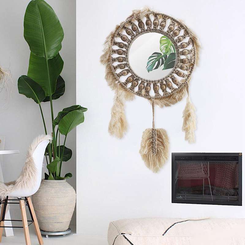 Round Mirror Macrame Mirror Wall Decor for Apartment Living Room Bedroom Baby Nursery Dorm