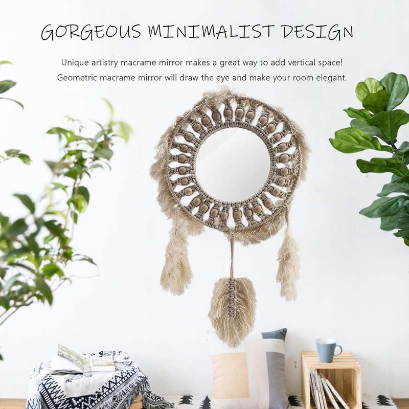 Round Mirror Macrame Mirror Wall Decor for Apartment Living Room Bedroom Baby Nursery Dorm