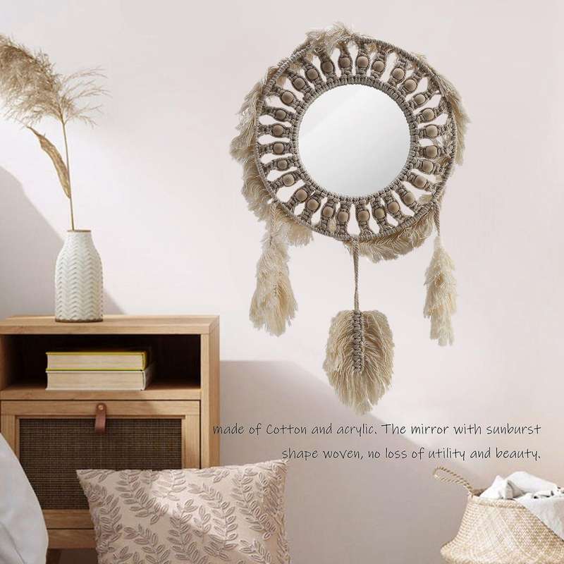 Round Mirror Macrame Mirror Wall Decor for Apartment Living Room Bedroom Baby Nursery Dorm